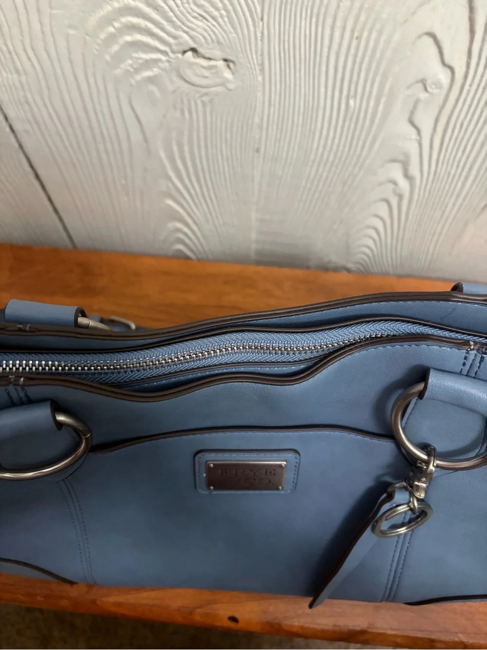 FRYE AND CO. Steel Blue Faux Leather Satchel Crossbody Bag